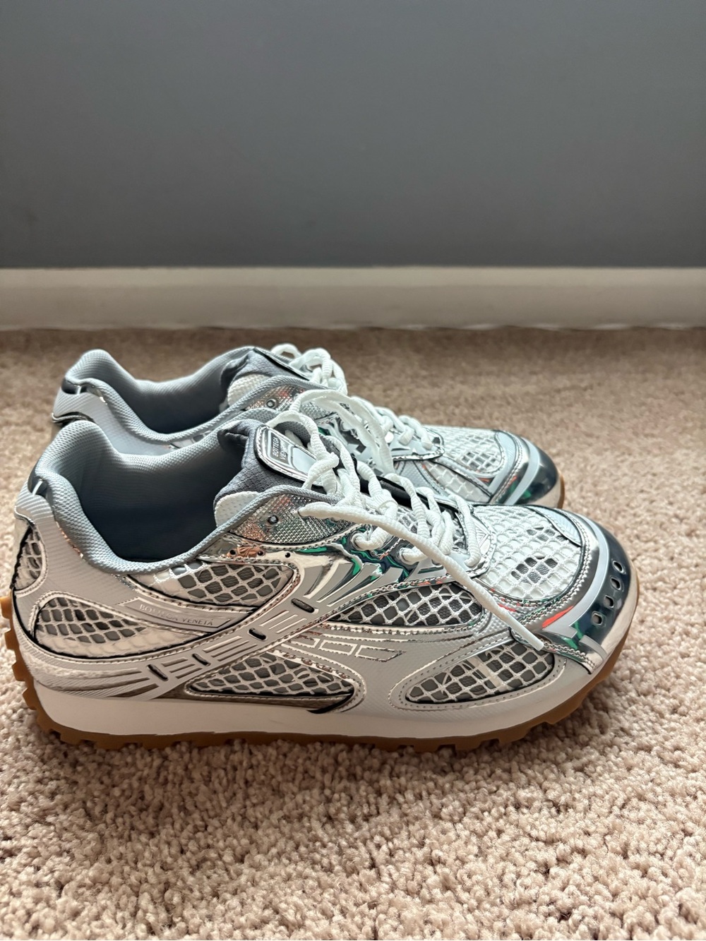 Bottega Veneta White and Light Gray Men's Sneakers